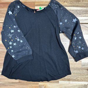 Sheer Starry Sleeves Black Top from Fervour